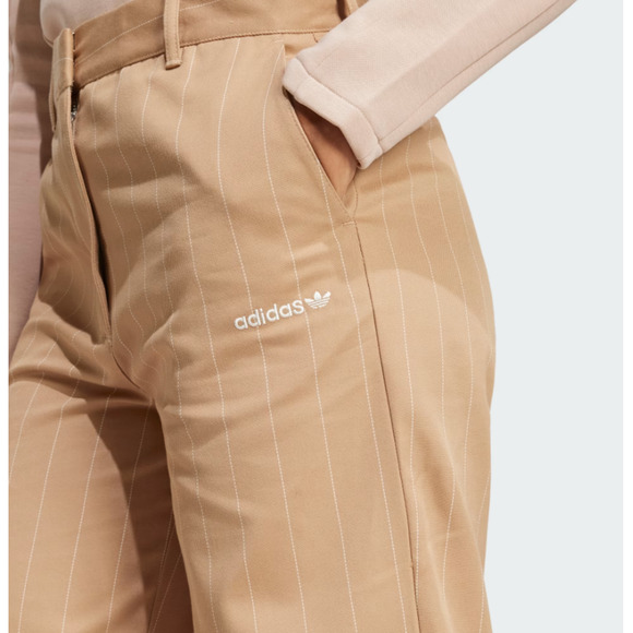 Adidas Women's Warm Sandstone Off White Pinstripe Twill Loose Pants Size 16 - Picture 9 of 11